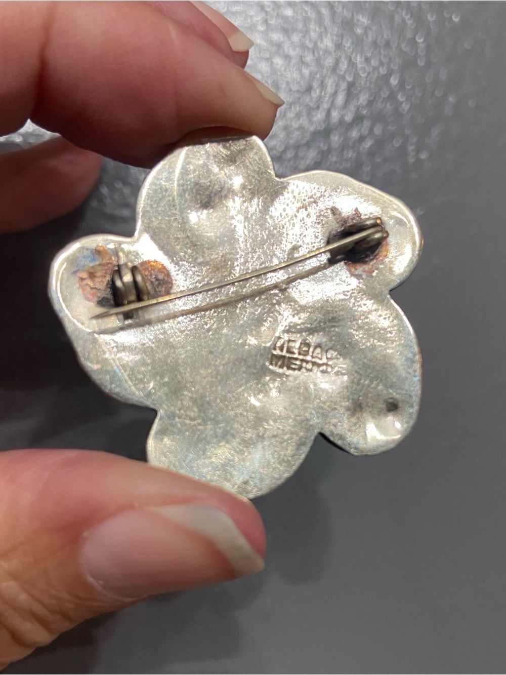 Vintage Mexican Silver Abalone Flower/Pinwheel Iridescent Shell Inlay Brooch Pin - Picture 8 of 11